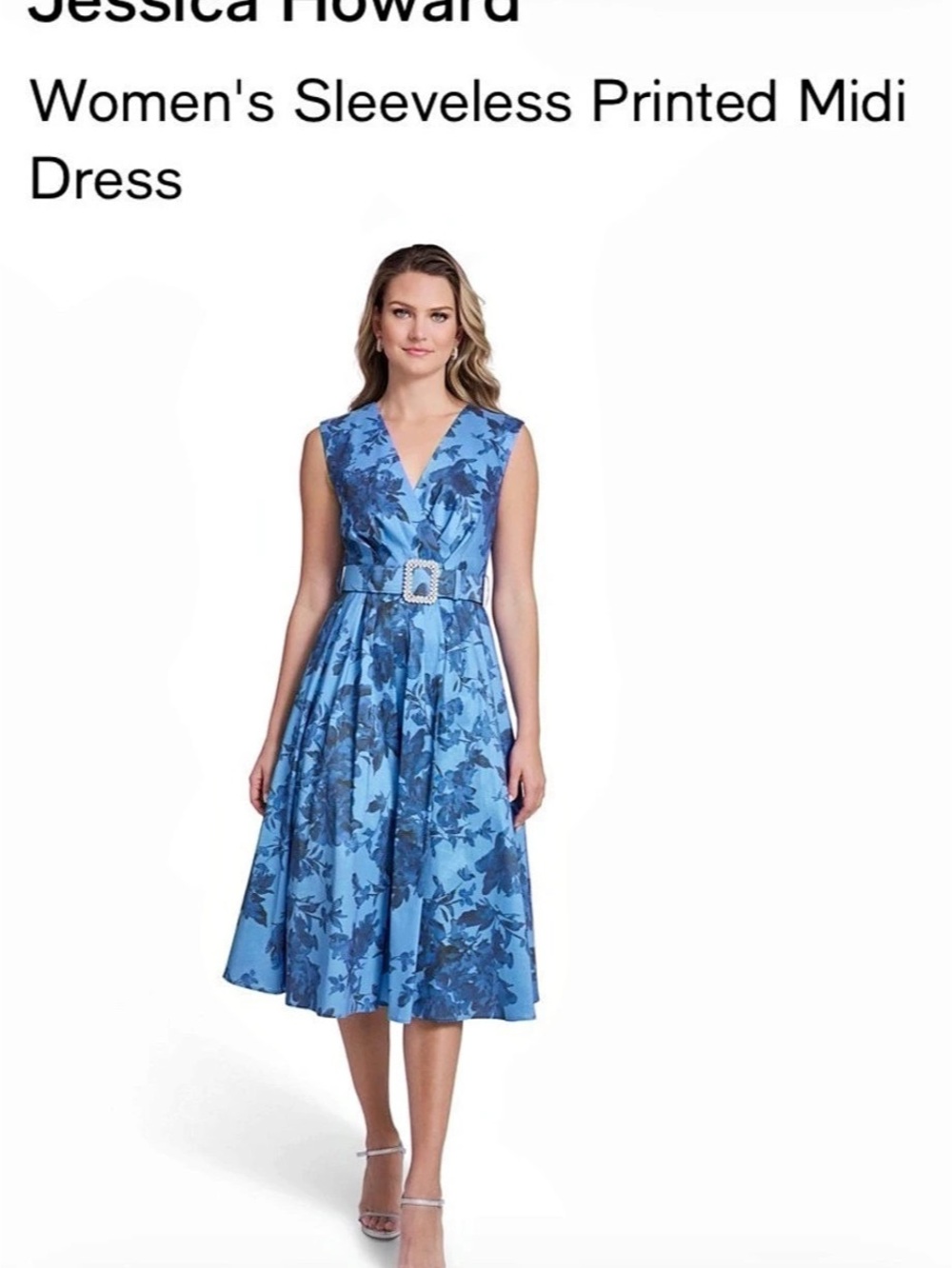 Jessica Howard Women's Sleeveless Printed Midi Dress Blue Size 24W